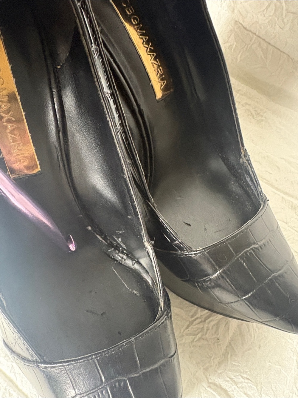 BCBGMaxAzria Black Croc-Embossed Pointed Ankle-Strap Wedged size 6 - Picture 4 of 9